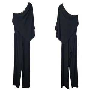 RAMY BROOK NY black SILK one shoulder drape jumpsuit luxury contemporary XS